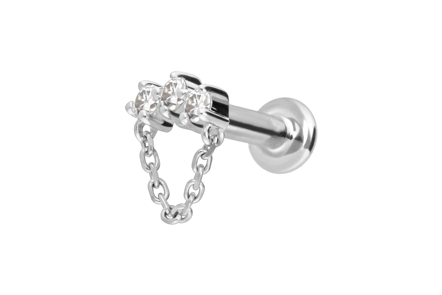 14 Karat Gold Labret Piercing mit Innengewinde MOISSANIT-BOGEN + KETTE